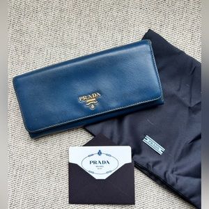 Prada Large Saffiano Leather Wallet in “Bluette” colour